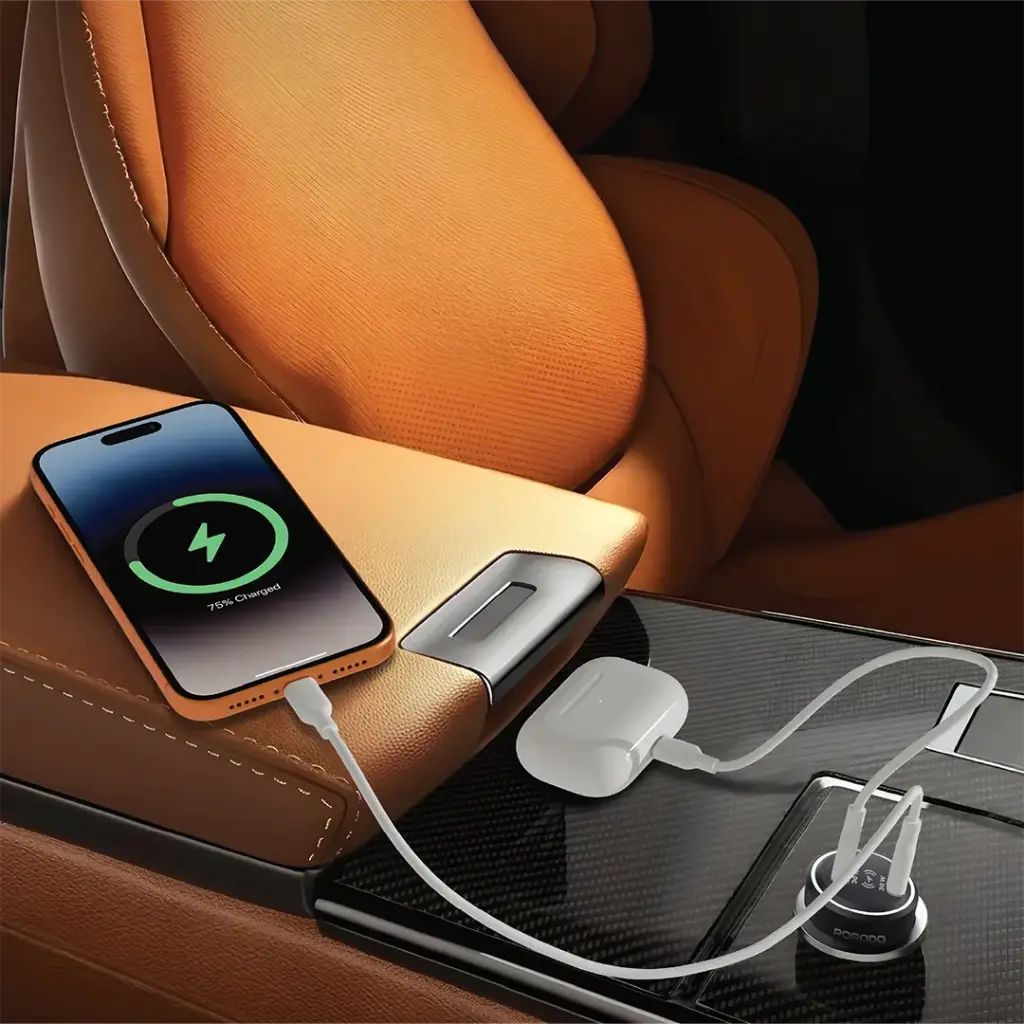 Porodo Velano Car Charger with Dual USB-C Ports - Black6.webp