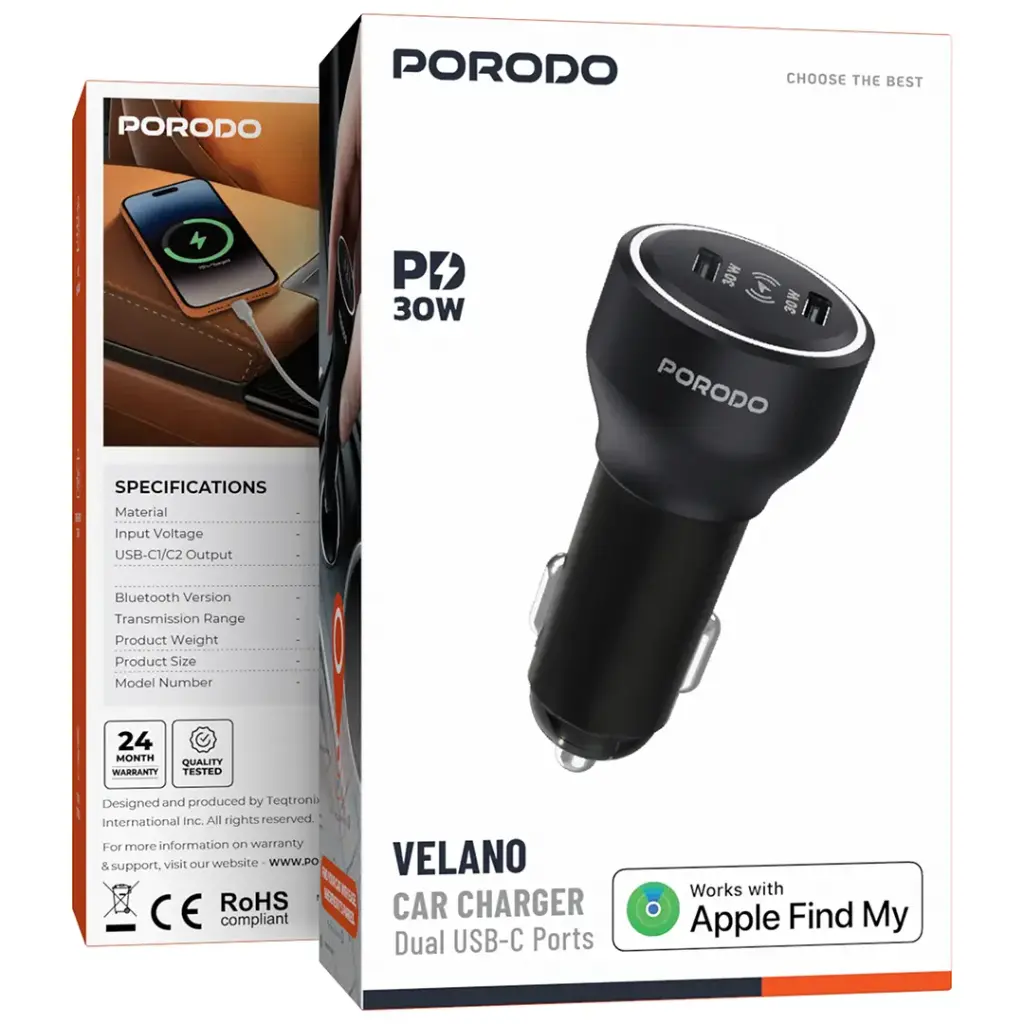 Porodo Velano Car Charger with Dual USB-C Ports - Black4.webp