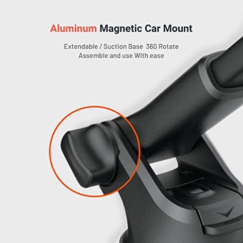 Porodo Aluminum Magnetic Car Mount (Extendable/Suction Base / 360 Rotate)