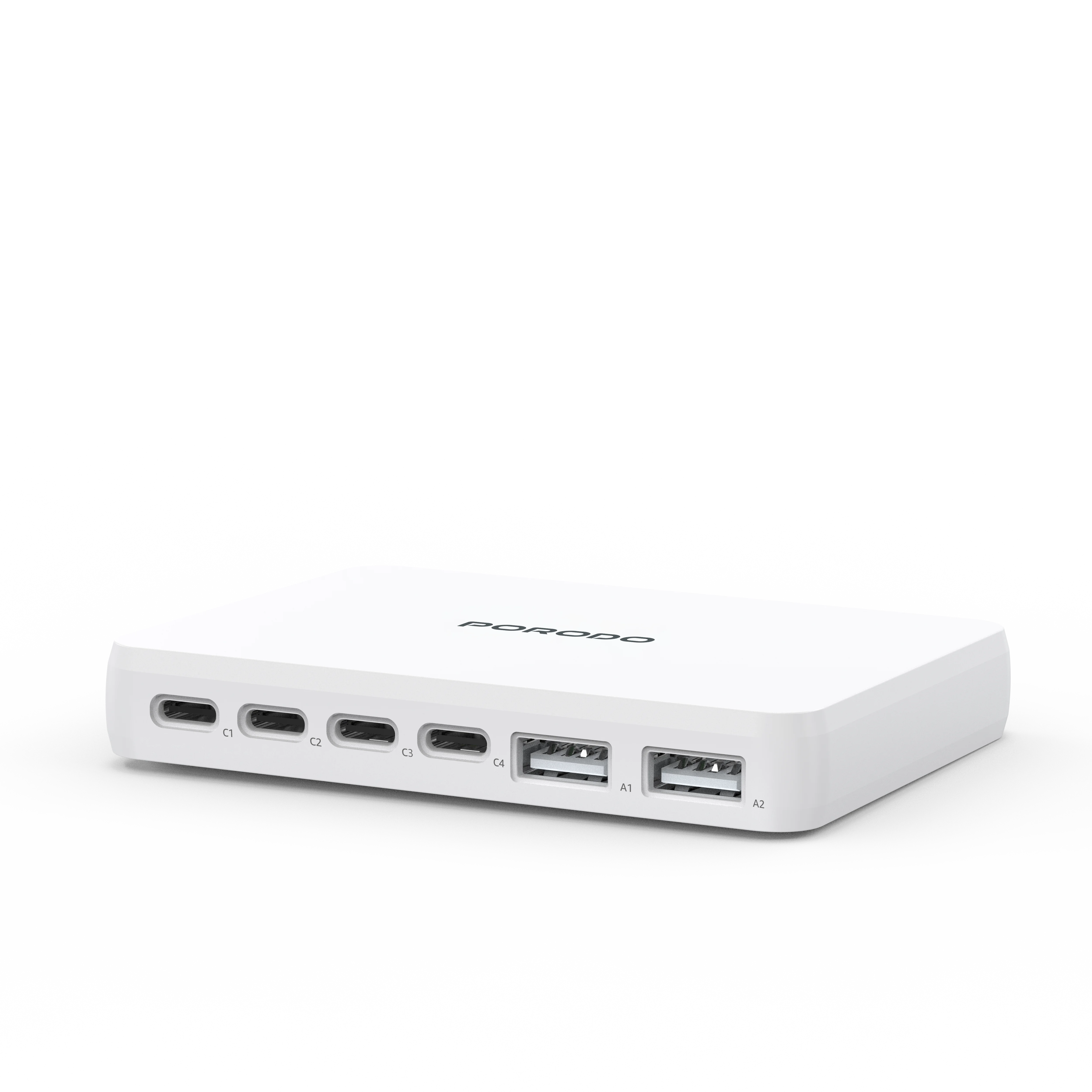 Porodo Velora 100W 4x USB-C & 2x USB-A GaN Wall Charger - UK Plug, White