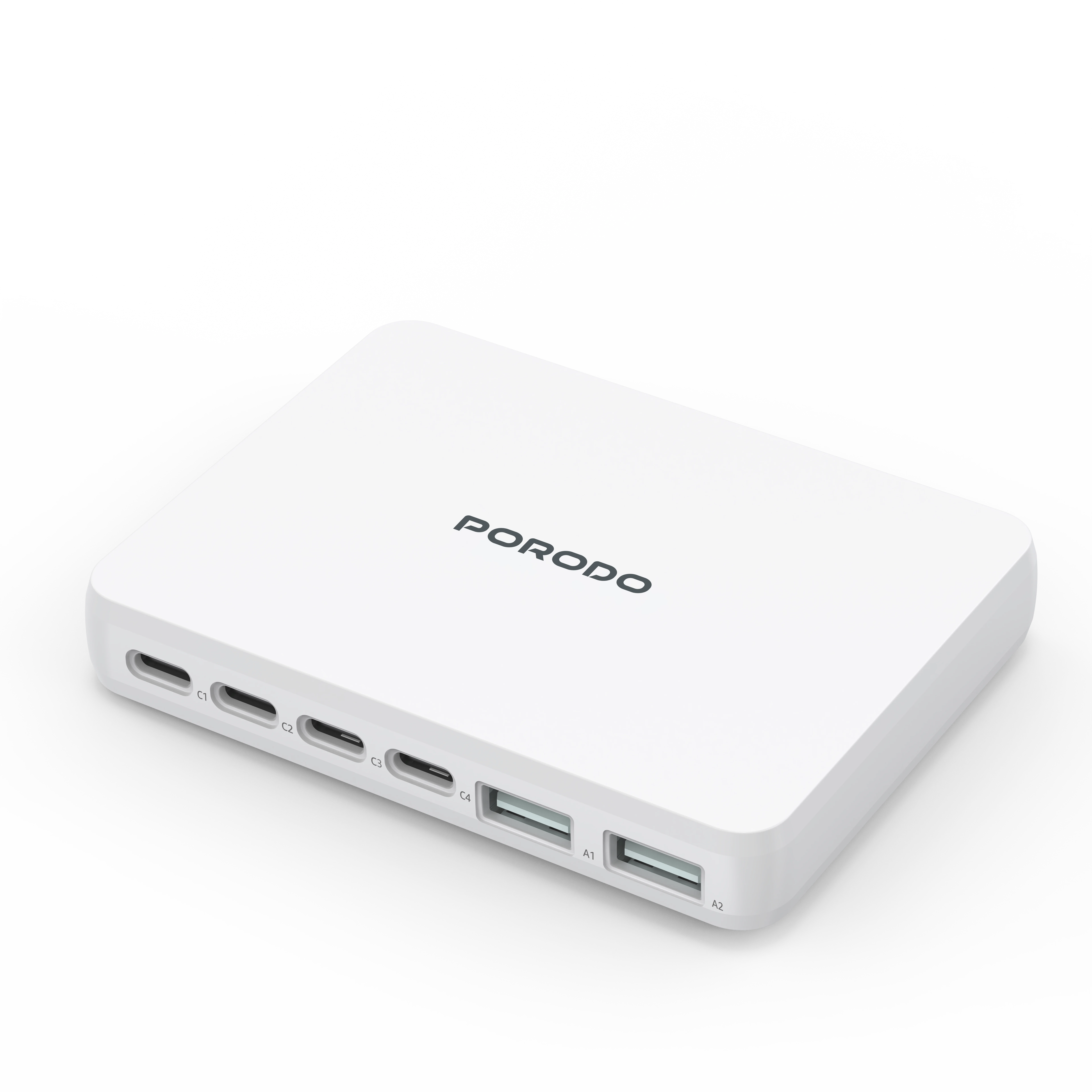 Porodo Velora 100W 4x USB-C & 2x USB-A GaN Wall Charger - UK Plug, White