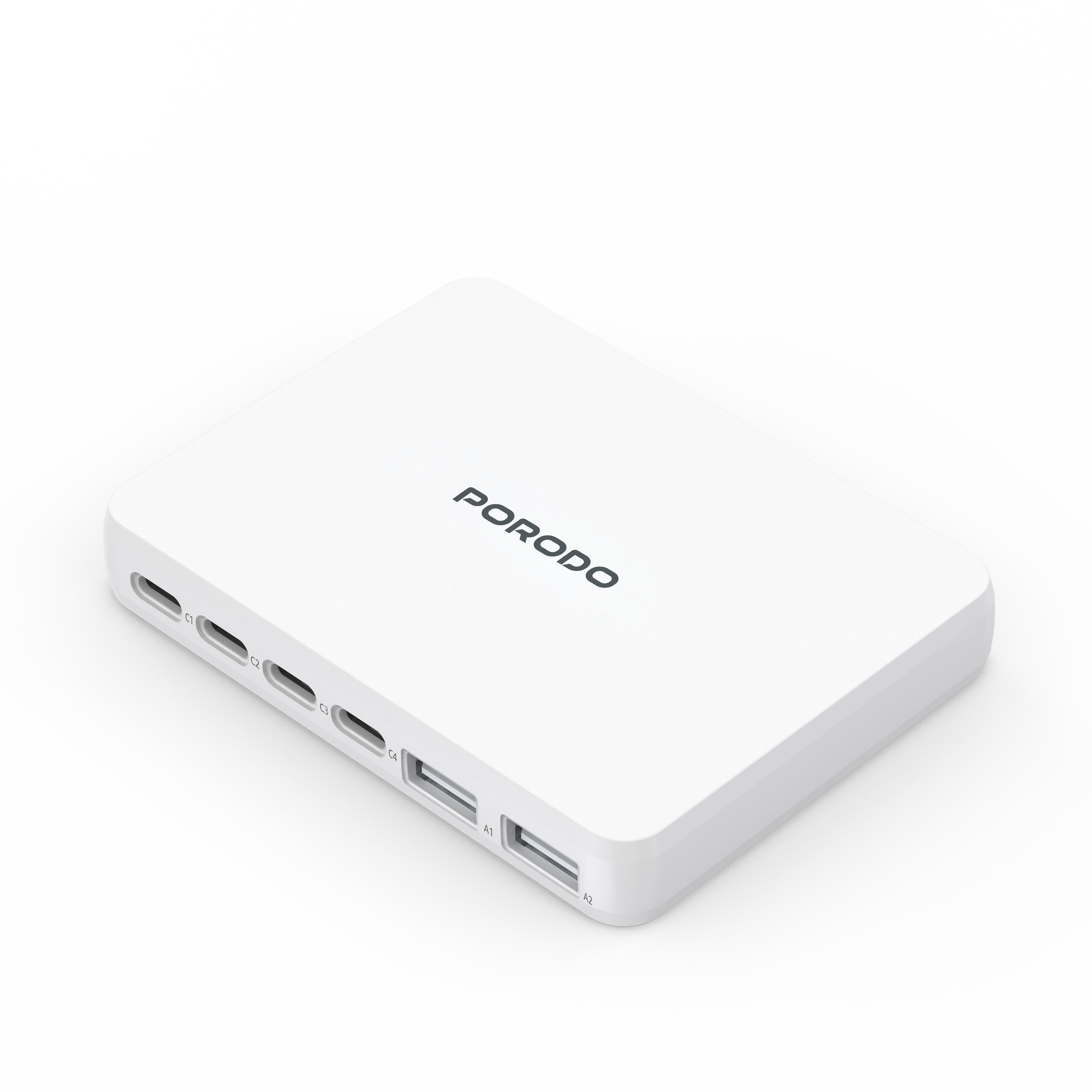 Porodo Velora 100W 4x USB-C & 2x USB-A GaN Wall Charger - UK Plug, White