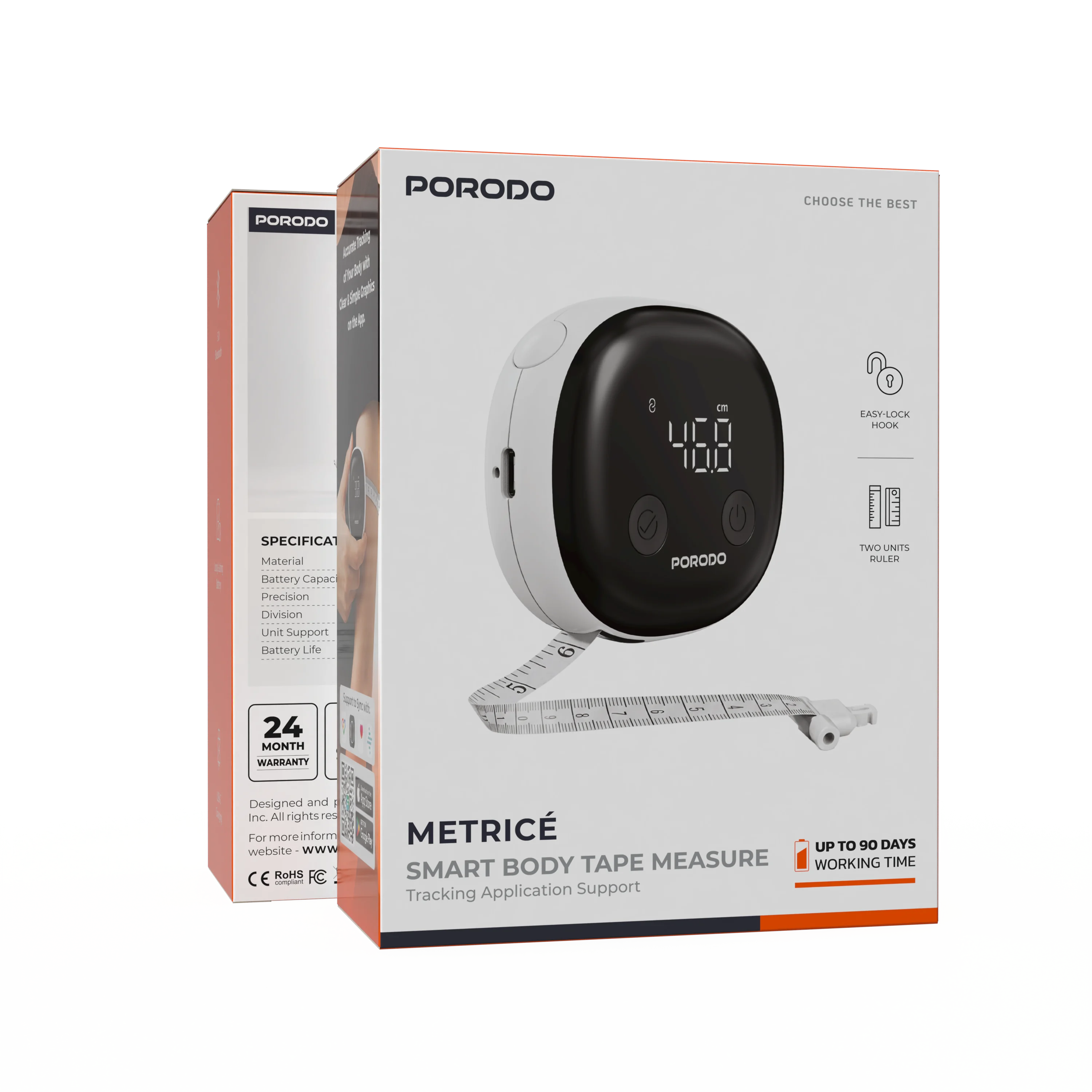 Porodo Metrice Smart Body Tape Measure with Bluetooth - White