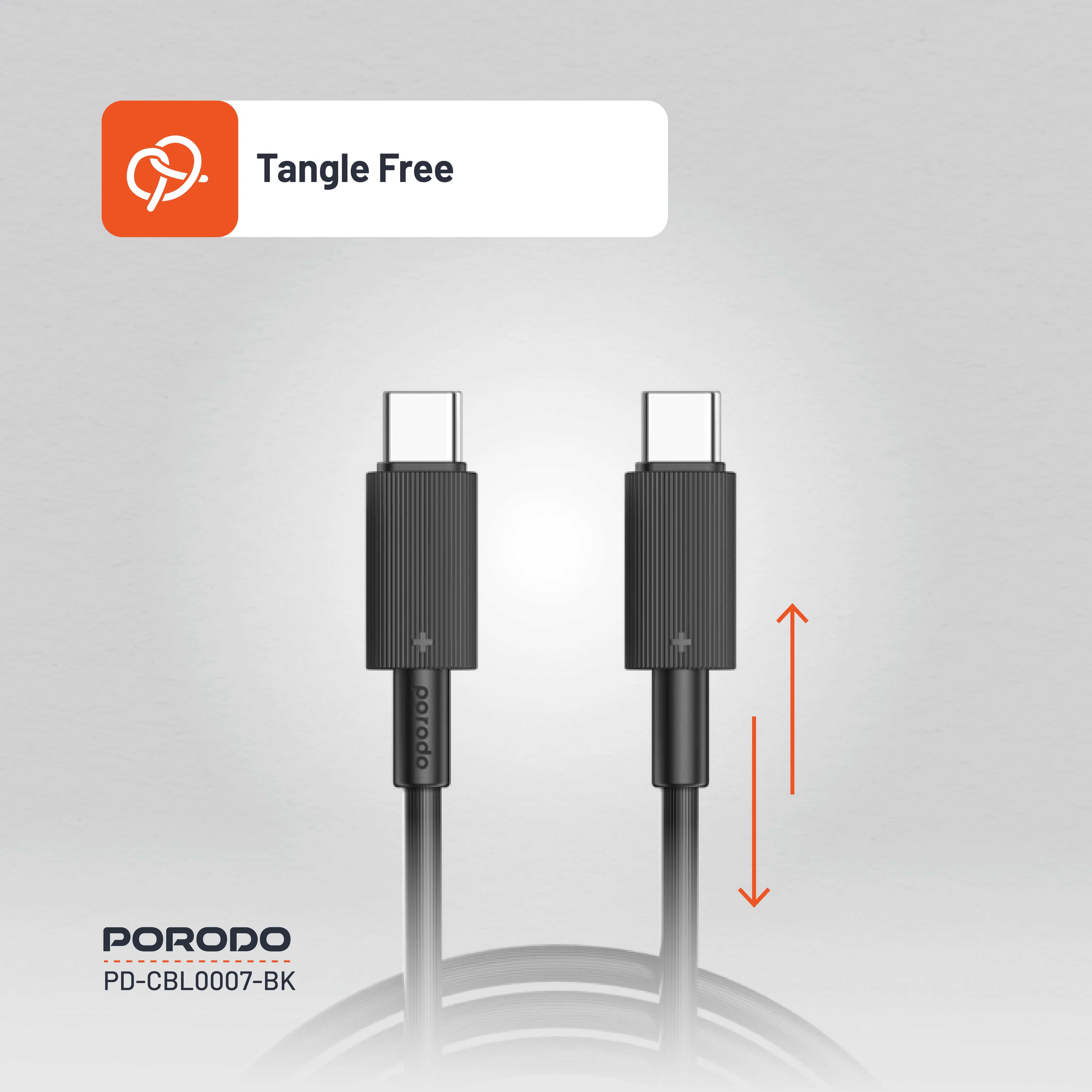 Porodo USB-C to USB-C Durable Charging Cable 3M Black (PDCBL0007BK)