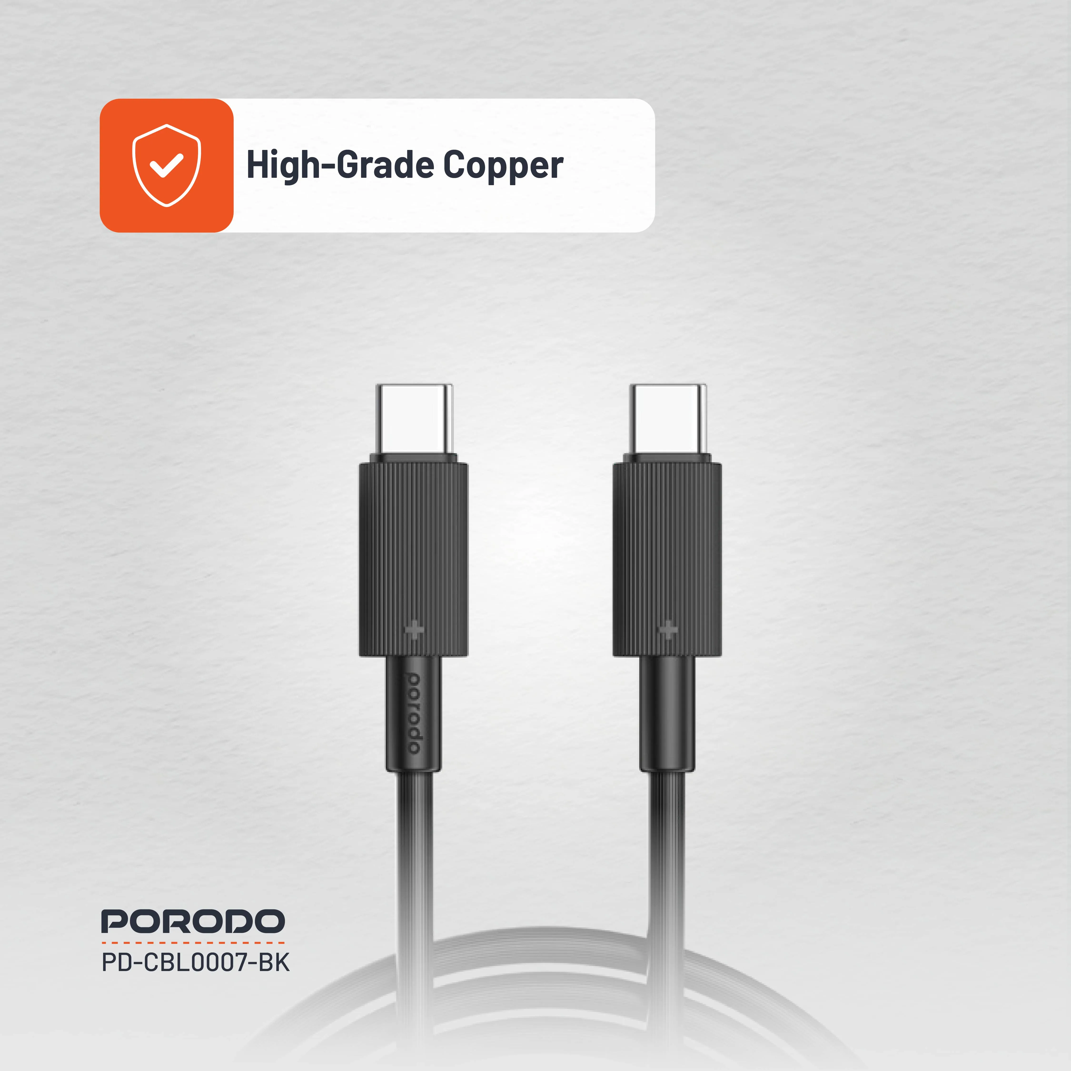 Porodo USB-C to USB-C Durable Charging Cable 3M Black (PDCBL0007BK)