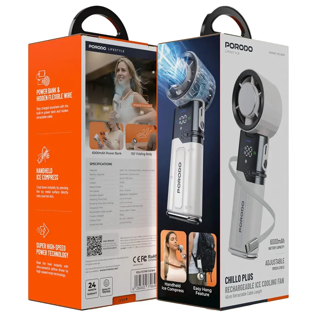 Porodo Lifestyle Chillo Plus Rechargeable Ice Cooling Fan5.webp