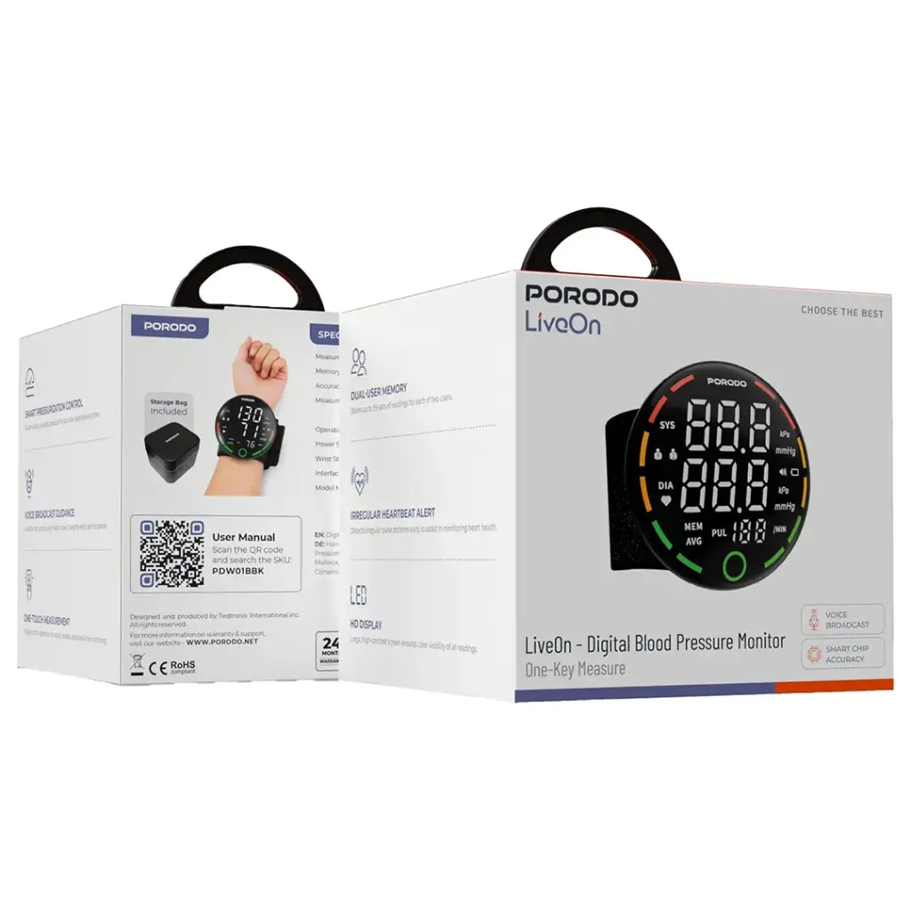 Porodo LiveOn - Digital Blood Pressure Monitor with One-Key Measure - Black5.webp