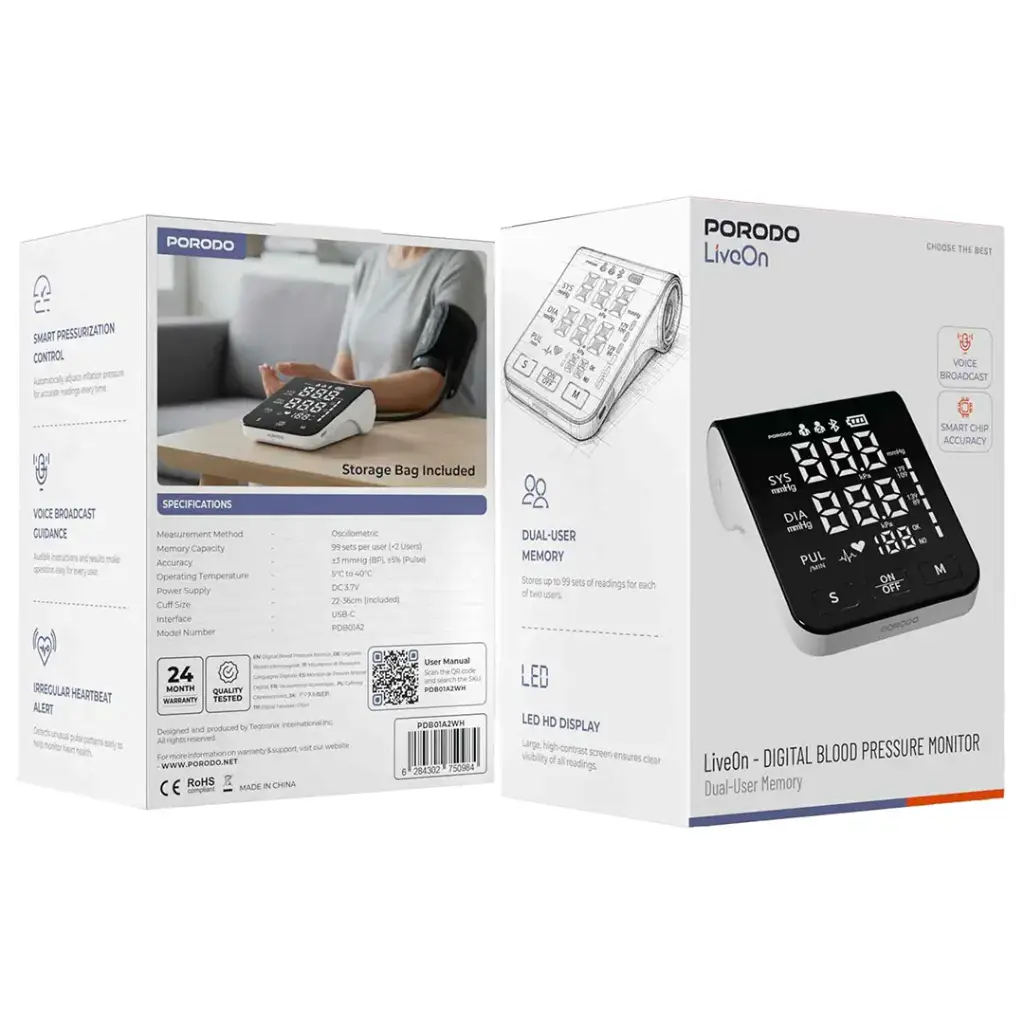 Porodo LiveOn - Digital Blood Pressure Monitor with Dual-User Memory2.webp