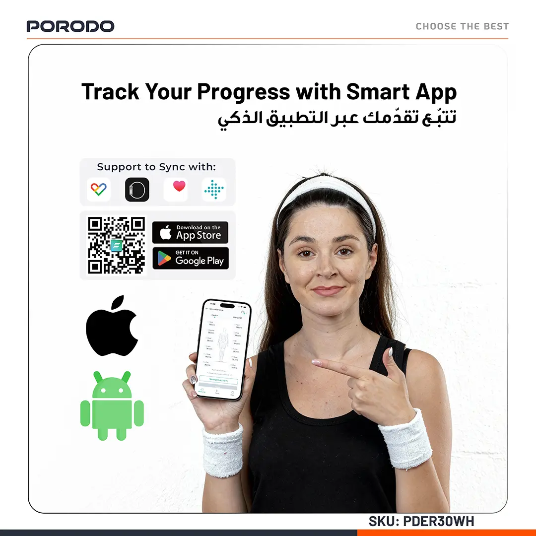 Porodo Metrice Smart Body Tape Measure with Bluetooth - White