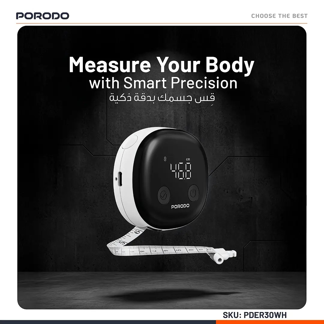 Porodo Metrice Smart Body Tape Measure with Bluetooth - White