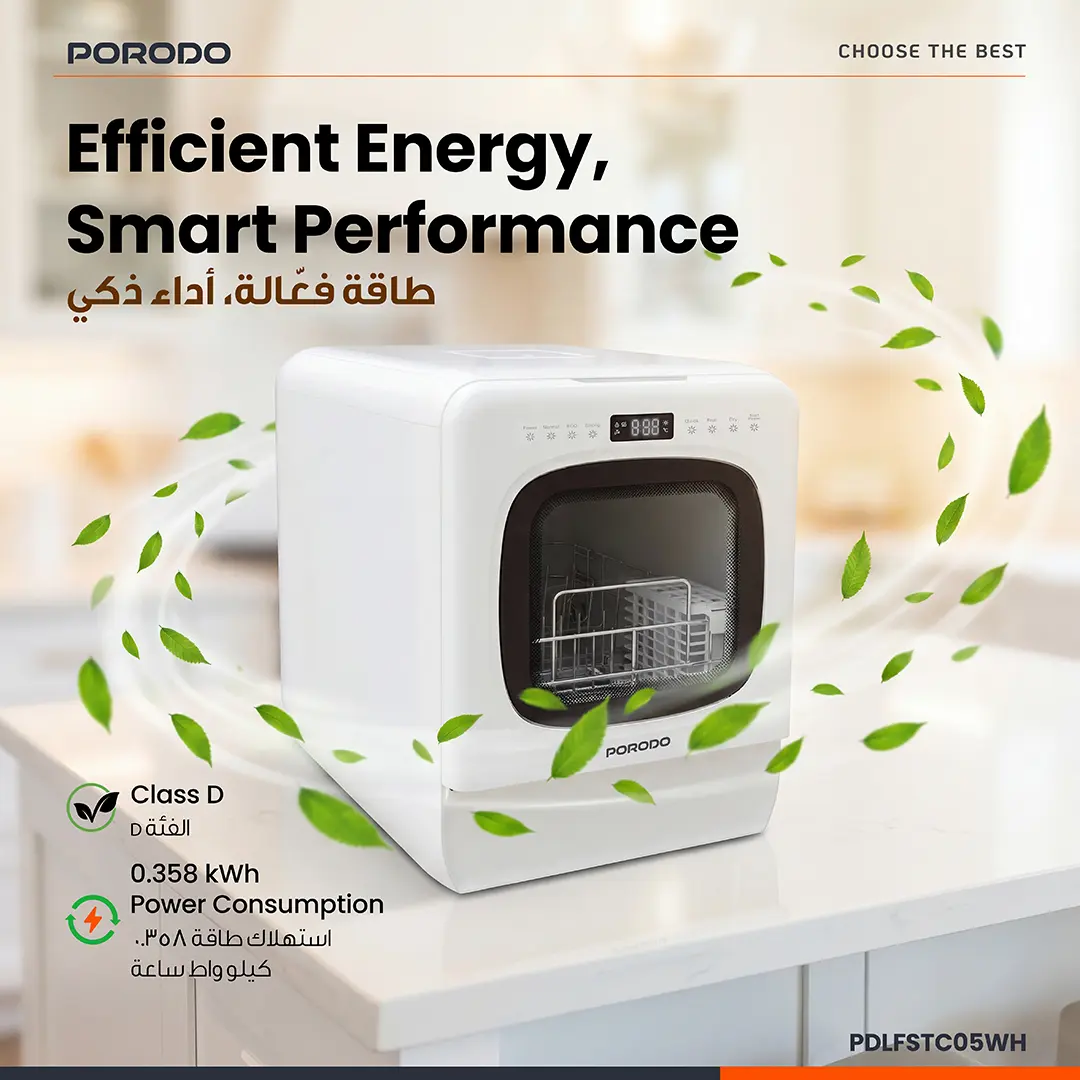 Porodo Safi Dual-Mode Countertop Dishwasher - 6 Programs White