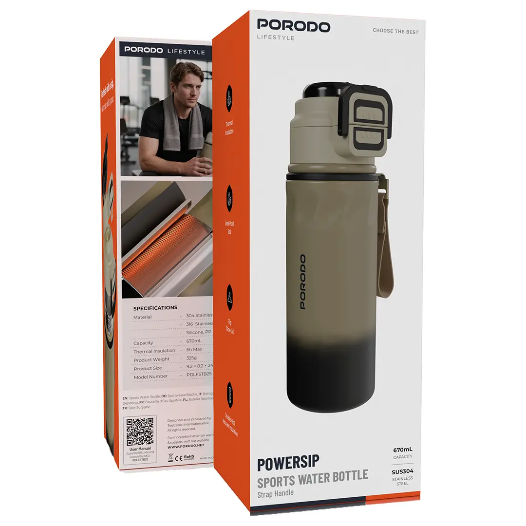 Porodo Lifestyle Powersip Sports Water Bottle 670mL (PDLFSTB25BG)
