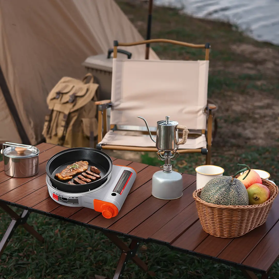 Porodo Lifestyle Single Burner Tabletop Gas Stove - Grey/Orange