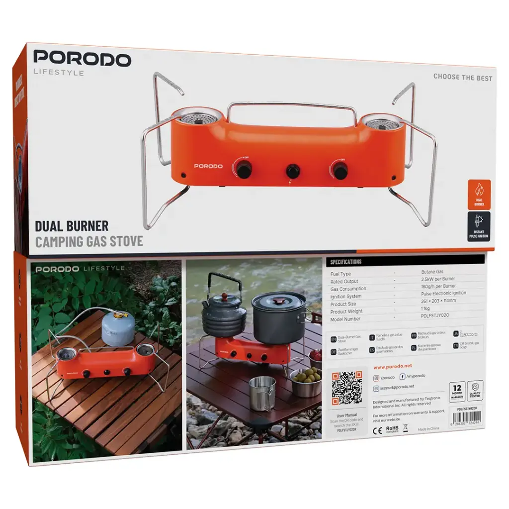 Porodo Lifestyle Dual Burner Camping gas Stove - Orange3.webp