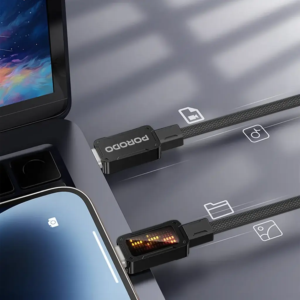 Porodo Pixelated Braided Cable 1M (USB-C to USB-C & USB-C to Lightning) - Black2.webp