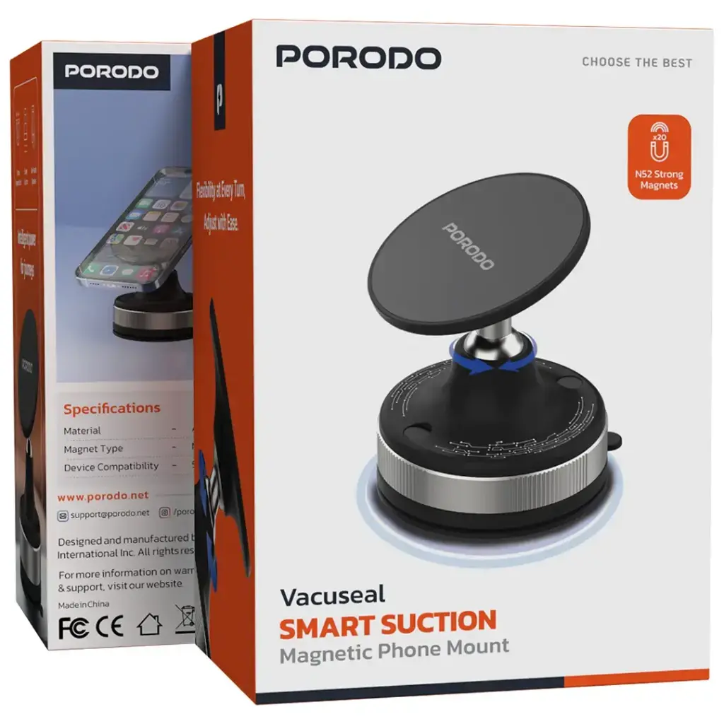 Porodo Vacuseal Smart Suction Magnetic Phone Mount - Black2.webp