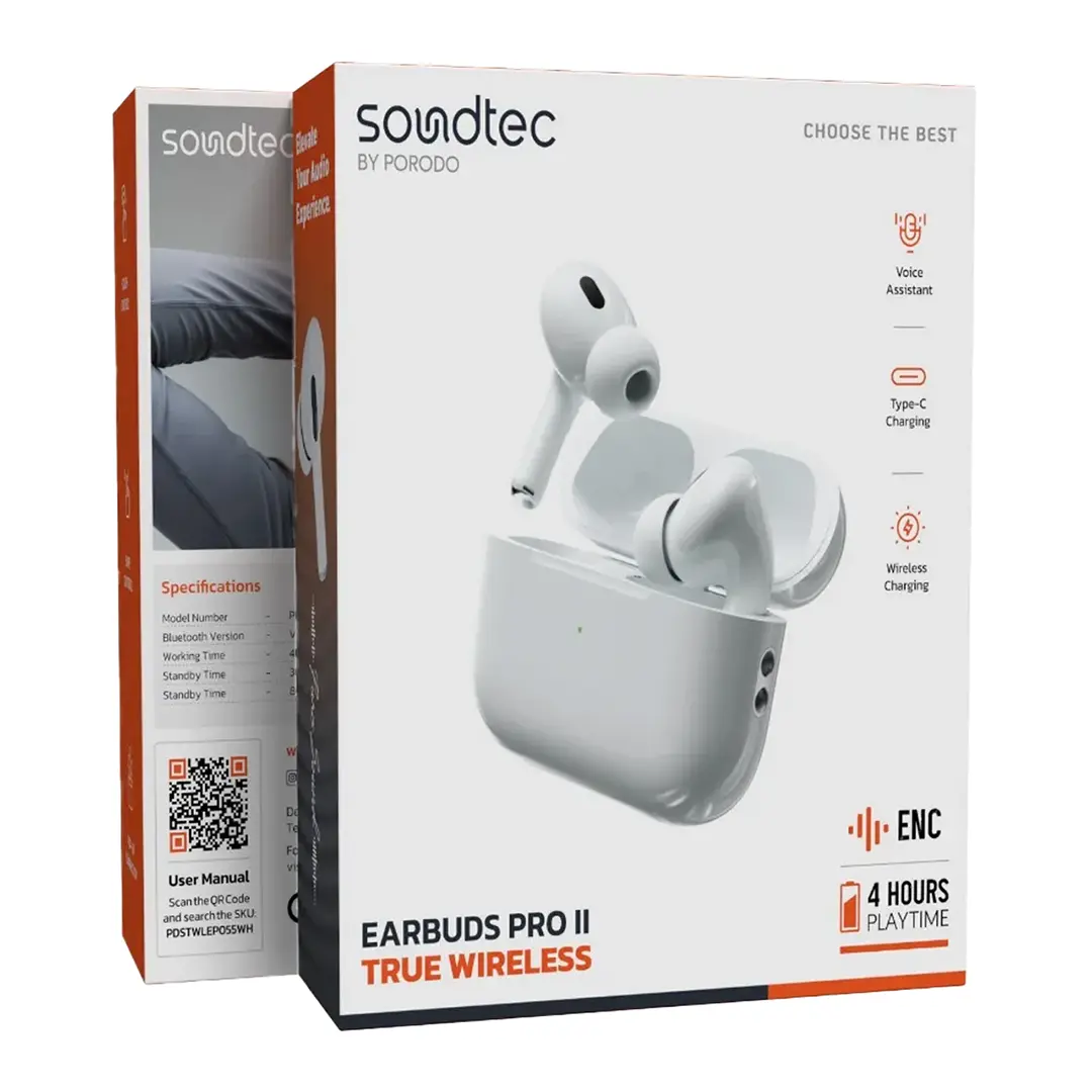 Porodo Soundtec ENC Earbuds Pro II True Wireless (White)