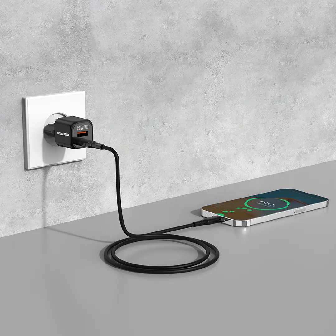 Porodo Dual Port 20W GaN Fast Wall Charger - Black
