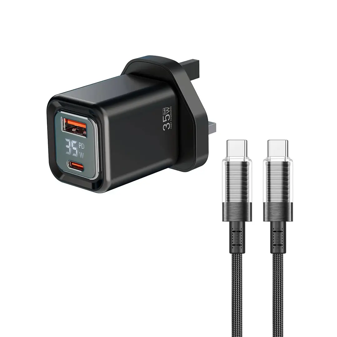 Porodo 35W GaN Dual-Port Charger with Digital Display and UK Plug