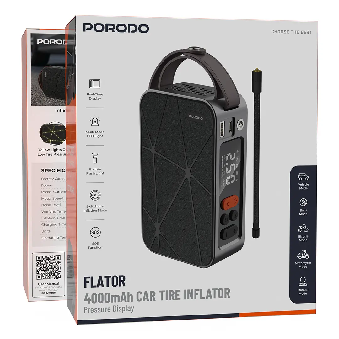 Porodo Flator 4000mAh Car Tire Inflator with Pressure Display