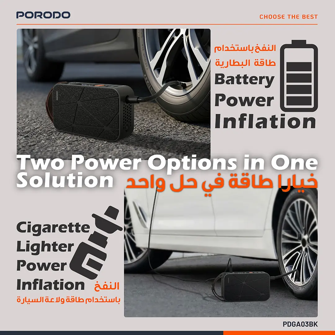 Porodo Flator 4000mAh Car Tire Inflator with Pressure Display