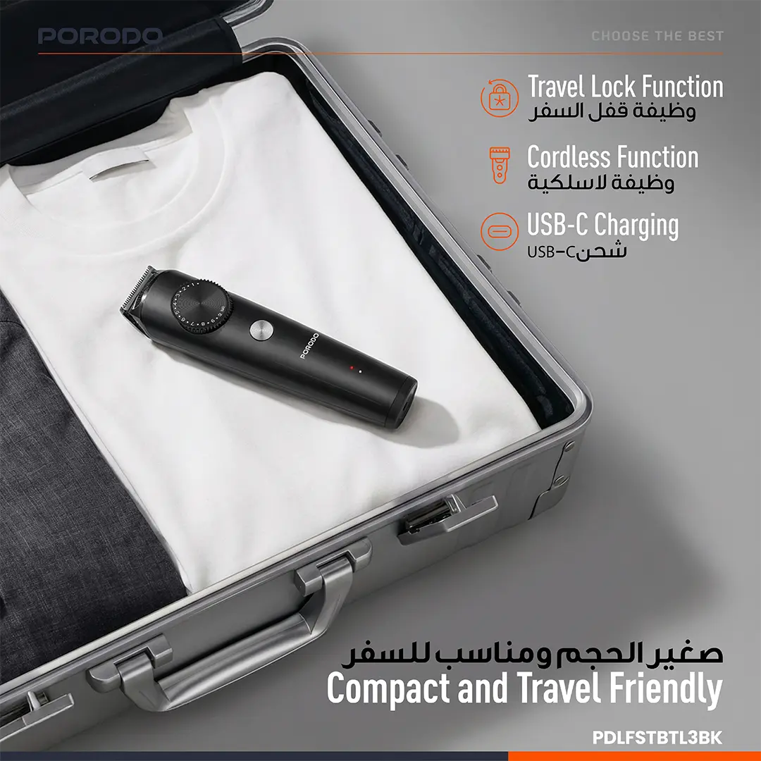 Porodo Lifestyle Kron Hair Trimmer with Detachable Comb - Black