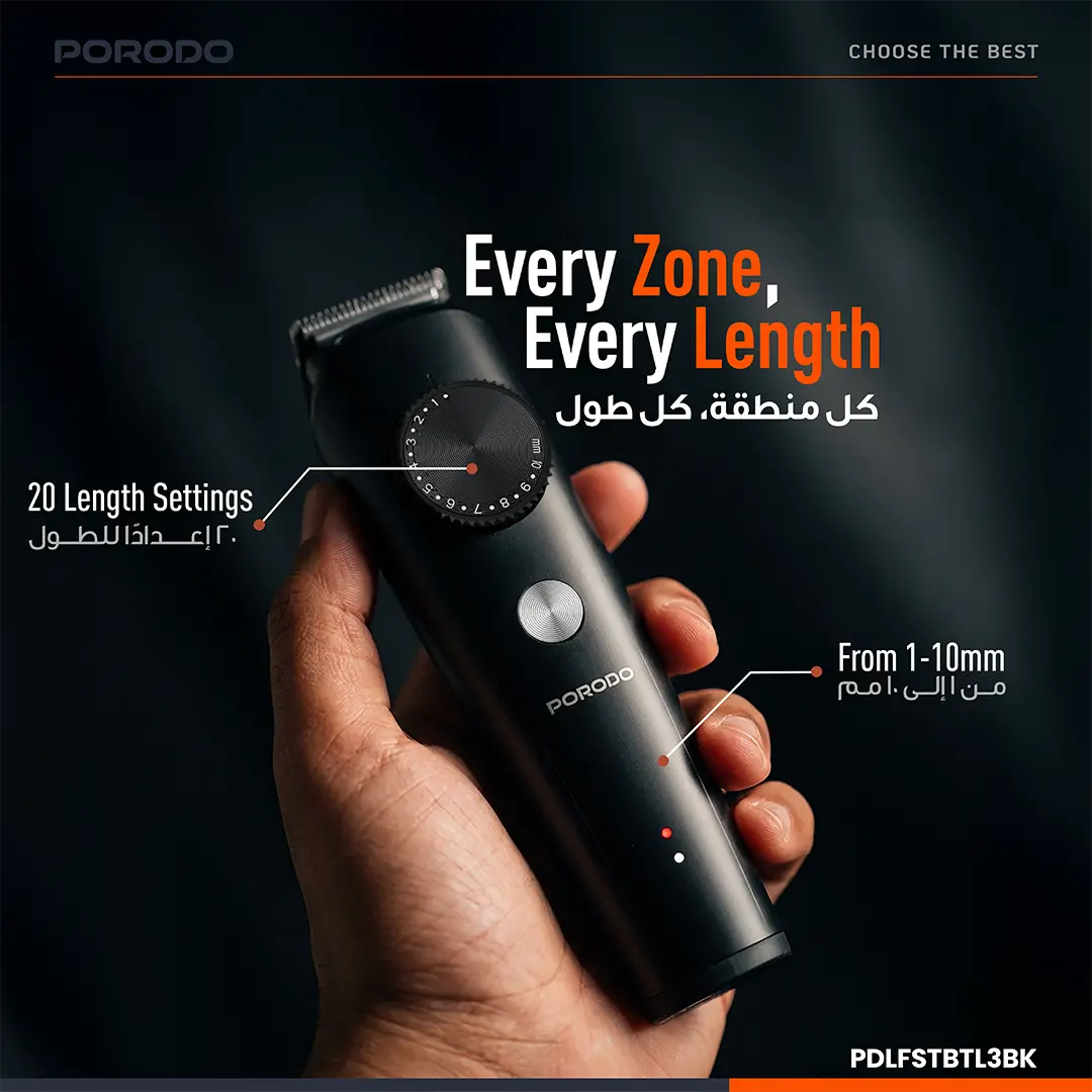 Porodo Lifestyle Kron Hair Trimmer with Detachable Comb - Black