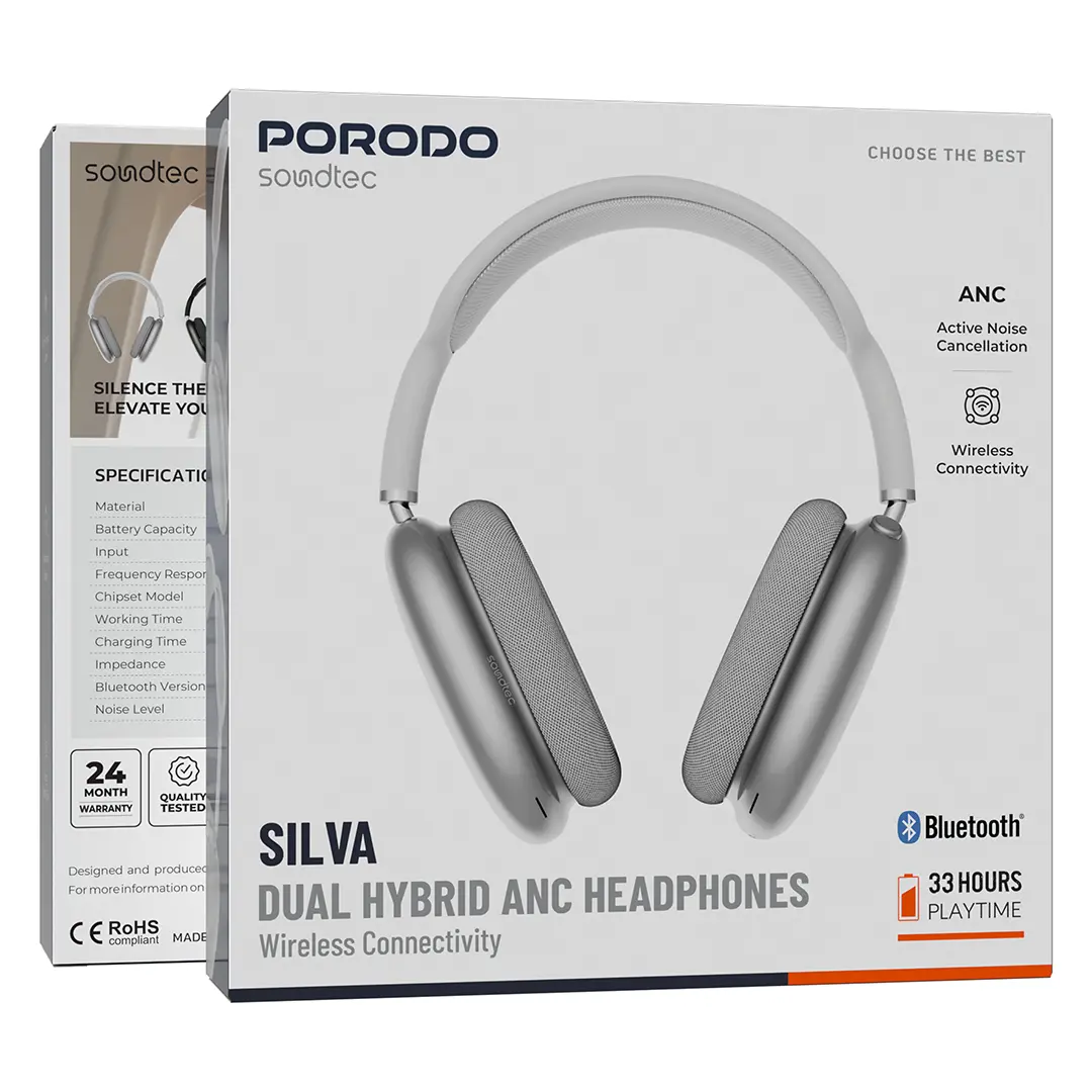 Porodo Soundtec Silva Dual Hybrid ANC Headphone (PDSTHS98ANCSL)