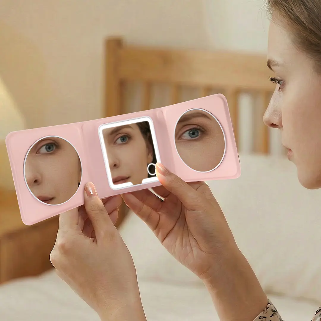 Porodo Lily LED Tri-Fold Makeup Mirror - Pink