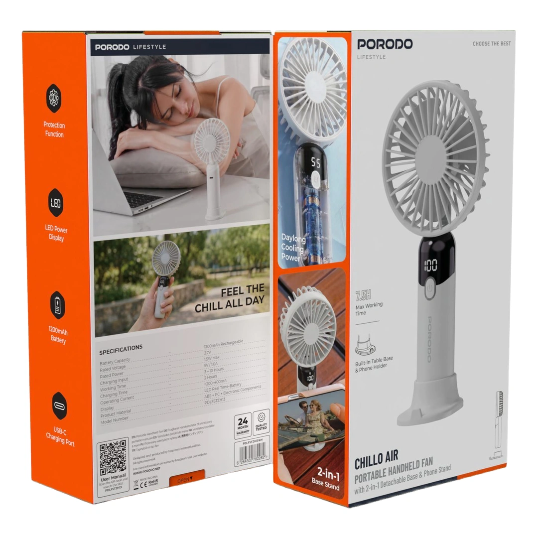 Porodo Lifestyle Chillo Air Portable Handheld Fan with LED Display (PDLFSTZH13WH)