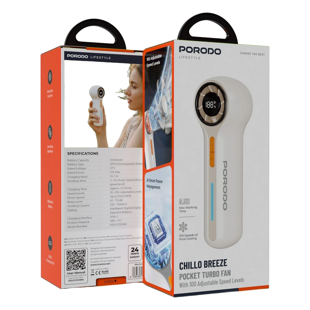 Porodo Lifestyle Chillo Breeze Pocket Turbo Fan Beige