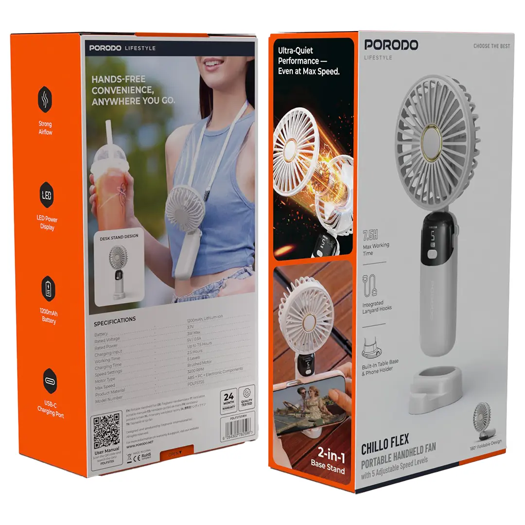 Porodo Lifestyle Chillo Flex Portable Handheld Fan (PDLFSTS5WH)