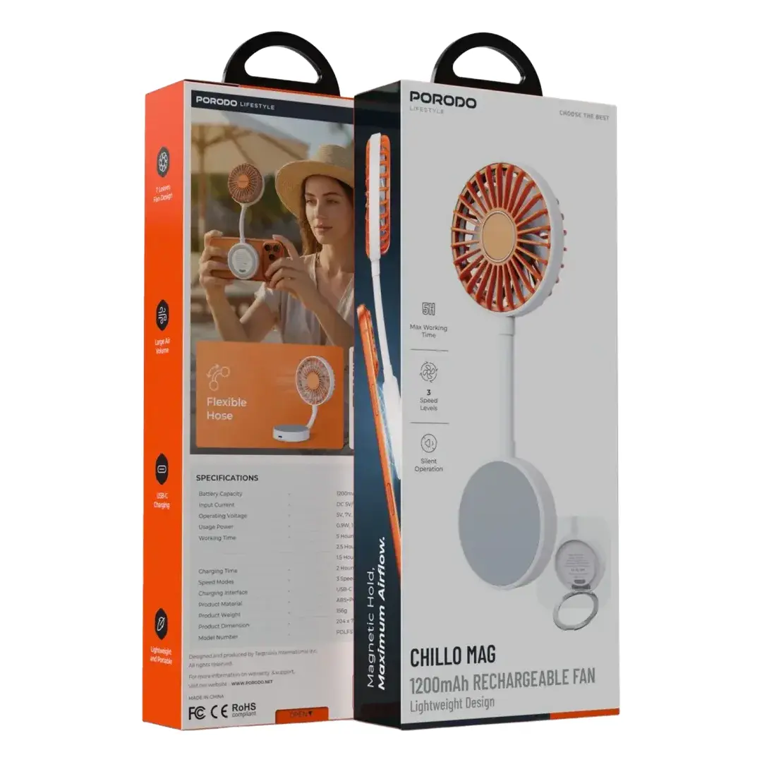 Porodo Lifestyle Chillo Mag 1200mAh Rechargeable Fan - White