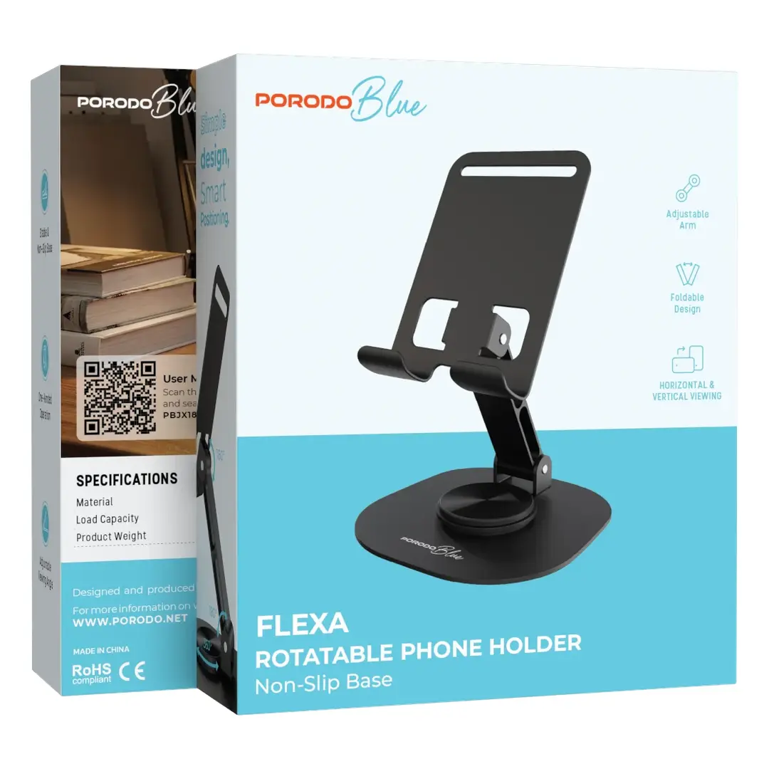Porodo Blue Flexa 360° Rotatable Phone Holder - Black