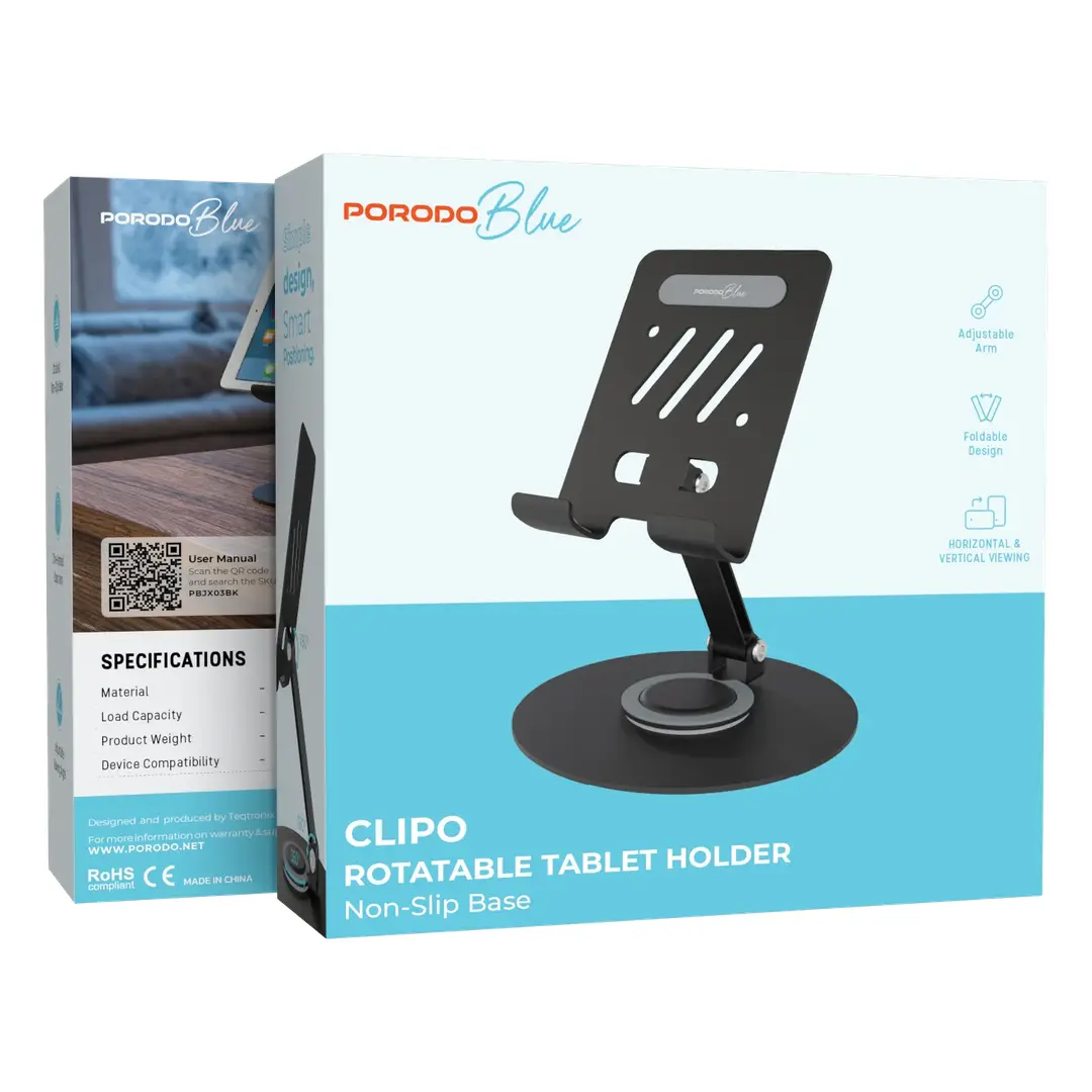 Porodo Blue 360° Rotatable Tablet Holder - Black