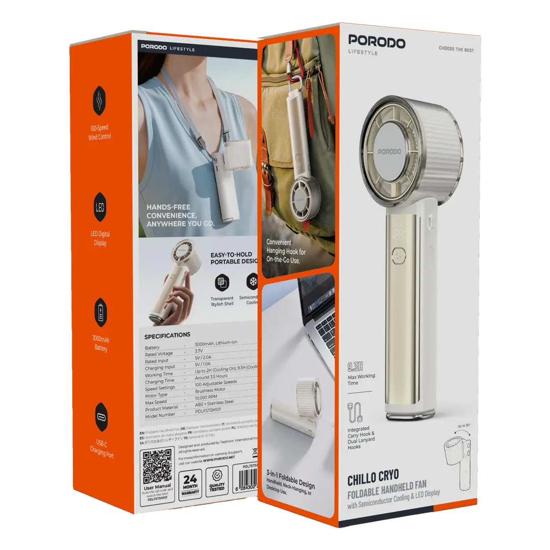 Porodo Lifestyle Chillo Cryo Foldable Handheld Fan - Beige