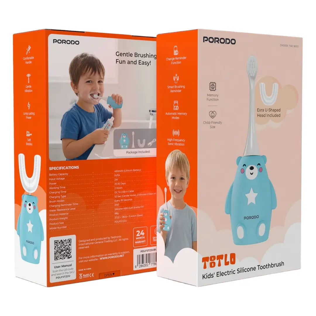 Porodo Totlo Kids' Electric Silicone Toothbrush - Blue