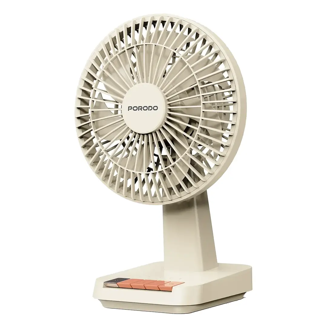Porodo Lifestyle Chillo Portable Desk Fan with Rechargeable Battery - Beige & Orange