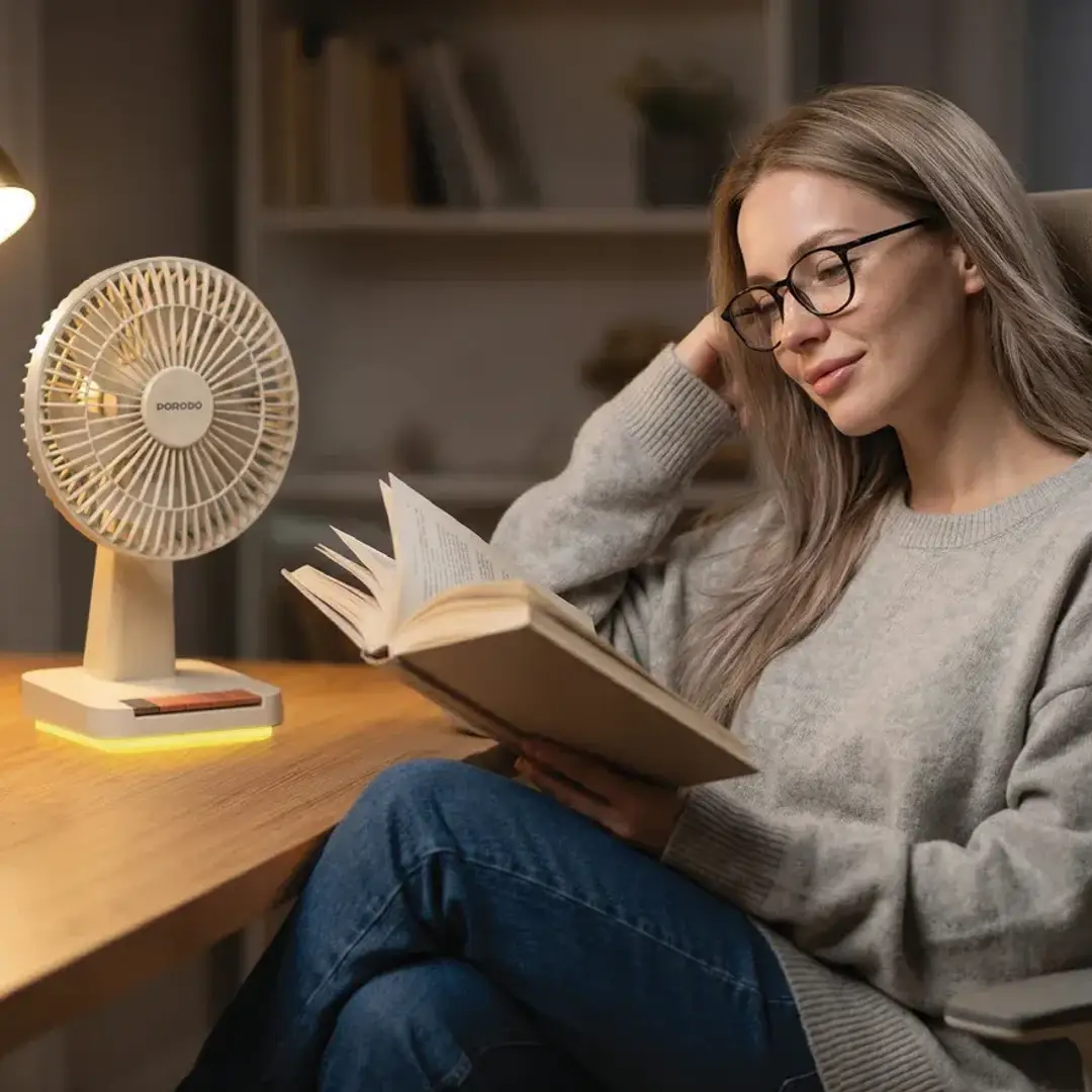 Porodo Lifestyle Chillo Portable Desk Fan with Rechargeable Battery - Beige & Orange
