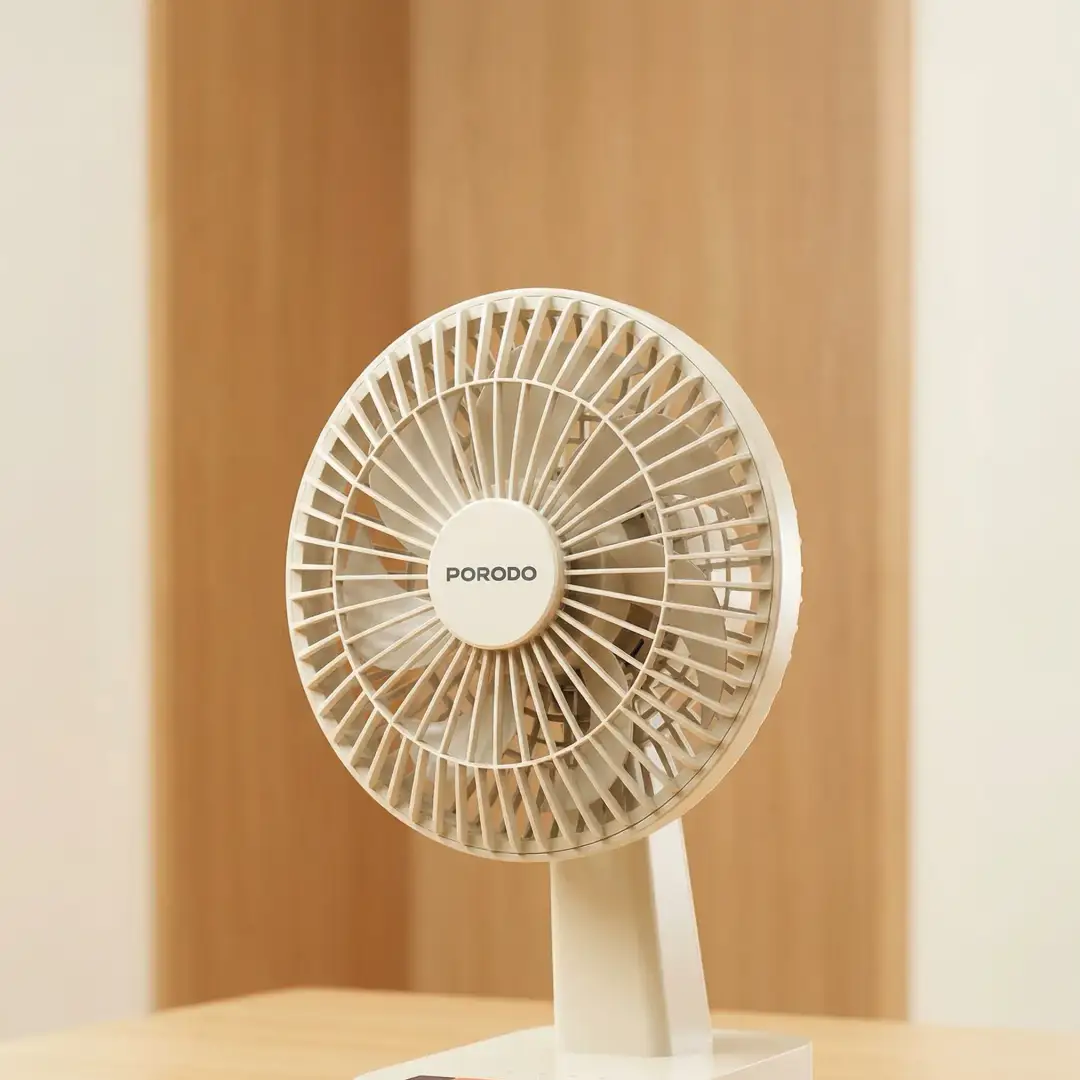 Porodo Lifestyle Chillo Portable Desk Fan with Rechargeable Battery - Beige & Orange