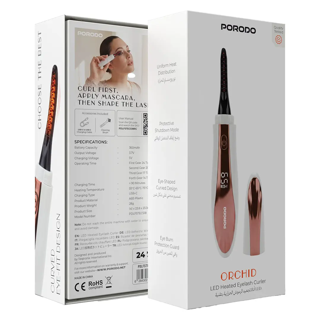 Porodo Lifestyle Orchid Rechargeable Heated Eyelash Curler - Rose Gold