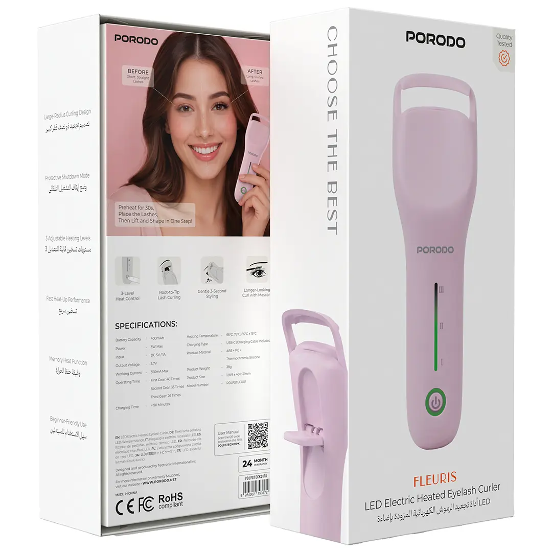 Porodo Lifestyle Fleuris Rechargeable Heated Eyelash Curler - Pink