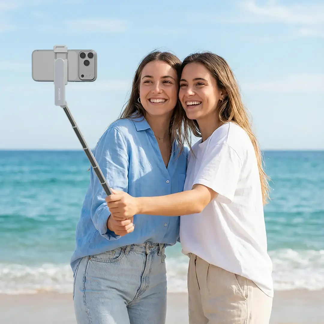 Porodo Malibu Selfie Stick with Tripod and BT Shutter Button - White