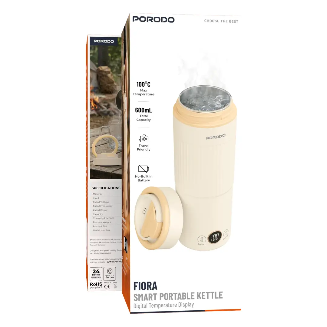Porodo Flora Smart Portable Kettle 600ml 500W - Beige