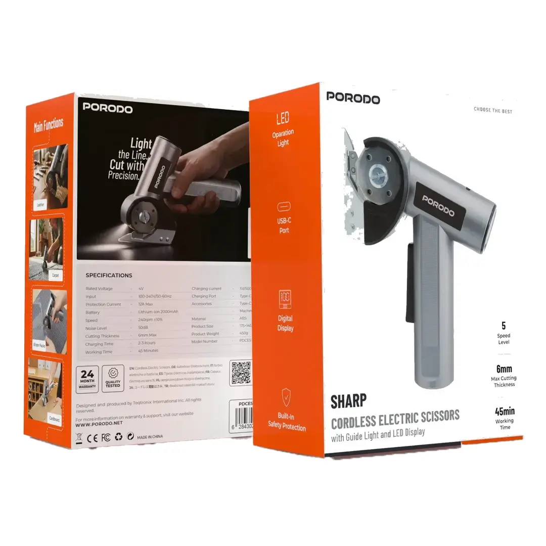 Porodo Sharp Cordless Electric Scissors with Guide Light 2000mAh