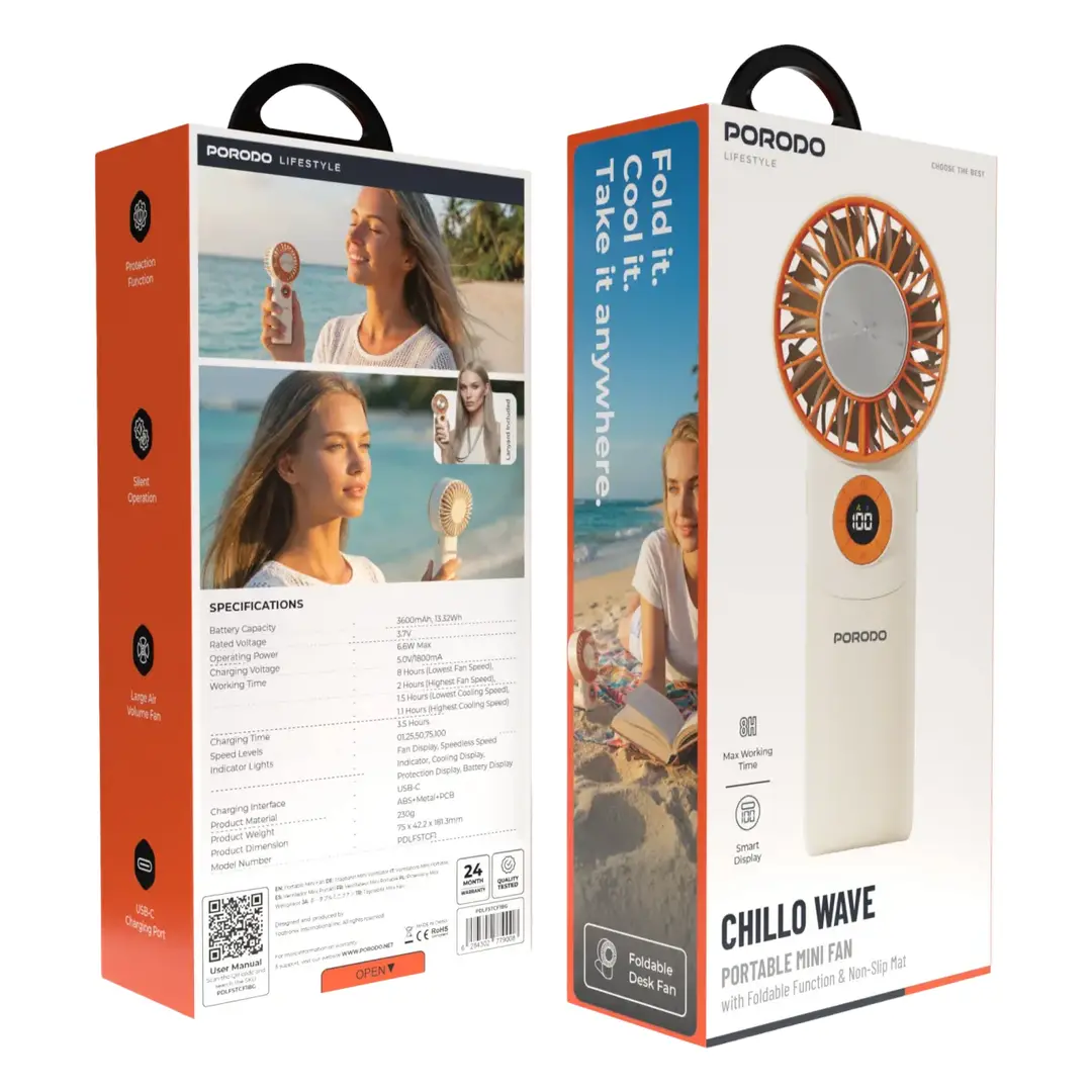 Porodo Lifestyle Chillo Wave Portable Mini Fan - Beige