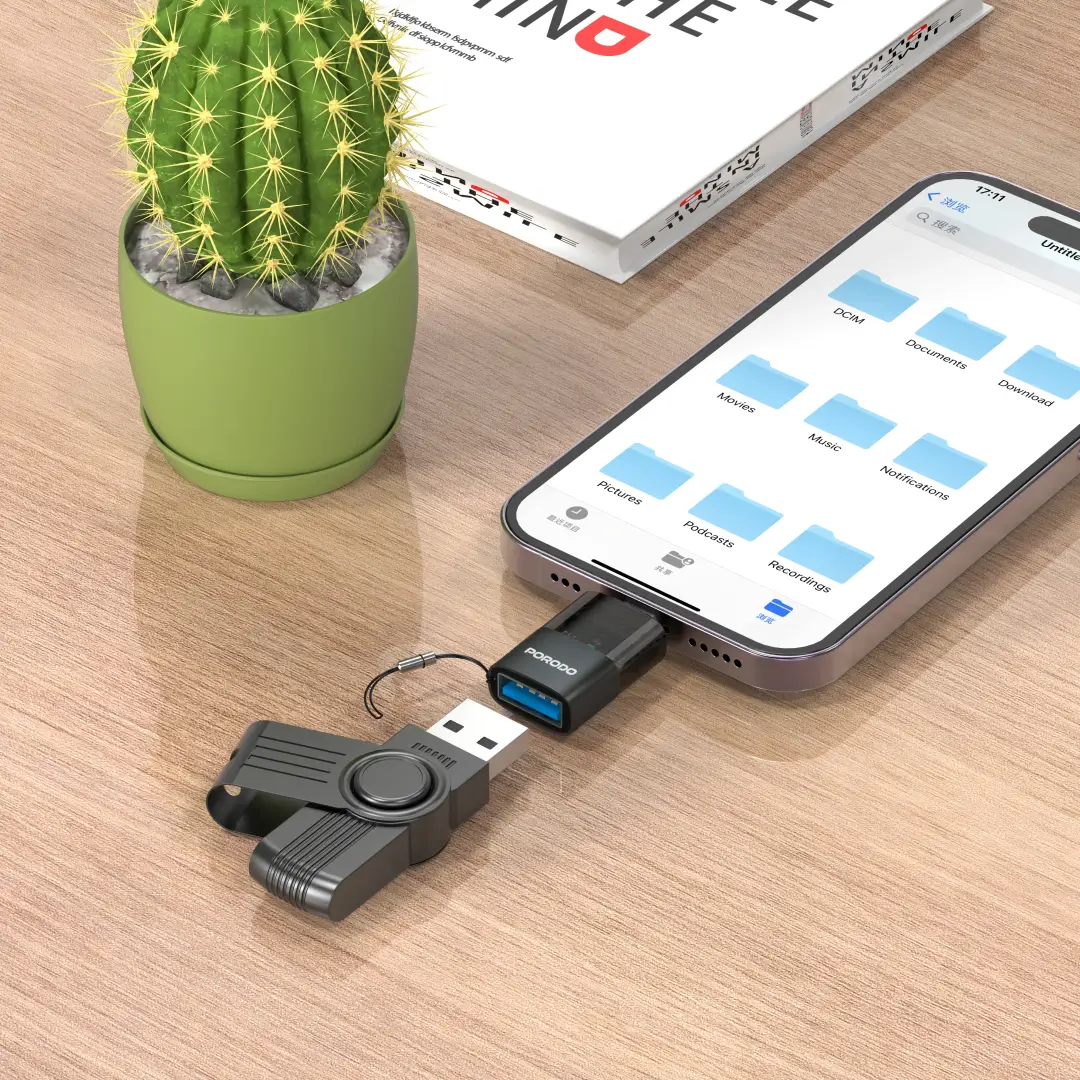 Porodo MiniLink Transparent OTG Adapter USB-A to Lightning