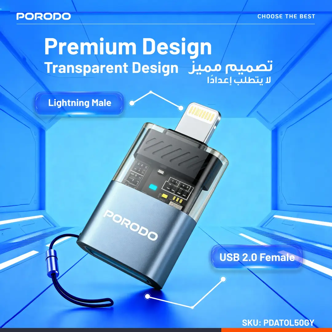 Porodo MiniLink Transparent OTG Adapter USB-A to Lightning