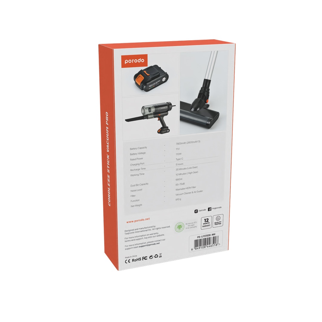 Porodo Cordless Stick Vacuum Pro - Black