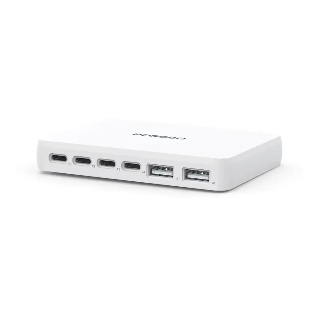 Porodo-Velora-100W-4x-USB-C-2x-USB-A-GaN-Wall-Charger-UK-Plug-White-3.webp